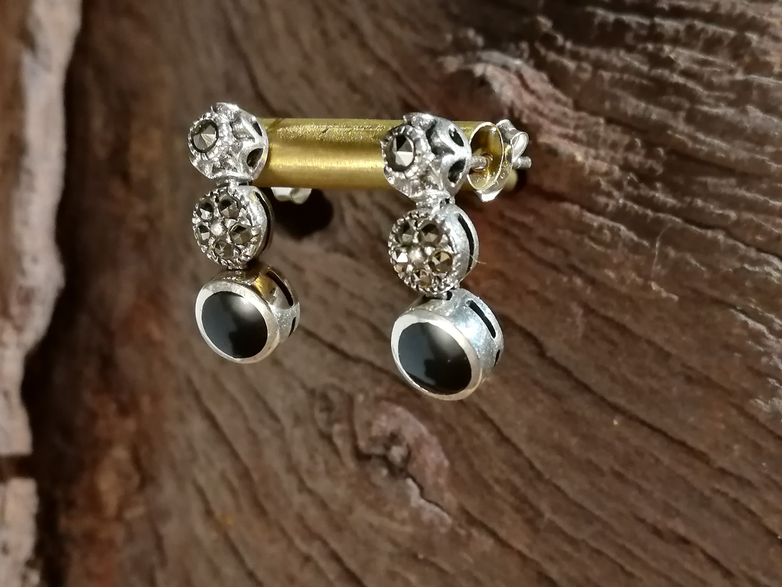 Marcasite and Whitby Jet Earrings