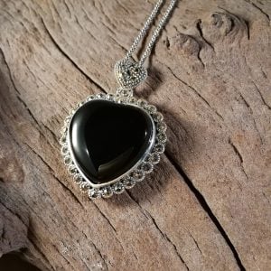 Whitby Jet Heart pendant with marcasite surround