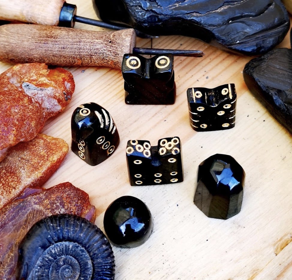 Whitby Jet gaming pieces