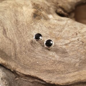 Small round hexagon Whitby jet stud earrings