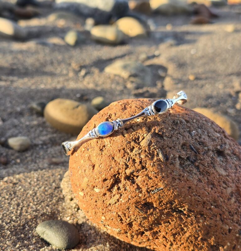 The Classic Six Stone Whitby Jet And Opal Bracelet