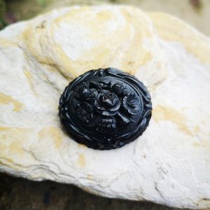 Carved victorian Whitby Jet brooch.