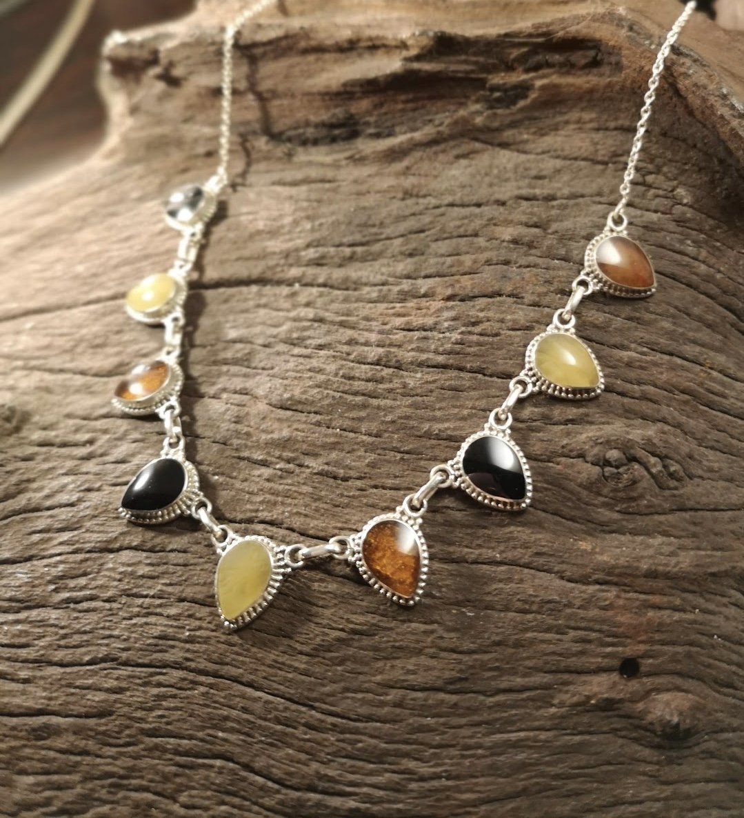 Whitby Jet and Baltic amber collar