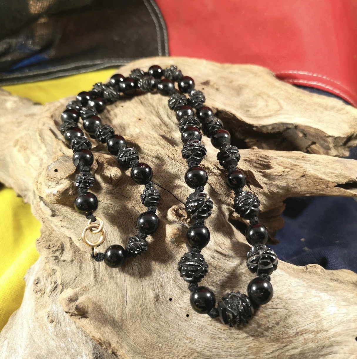Antique 22.5″ round and carved Whitby Jet beads