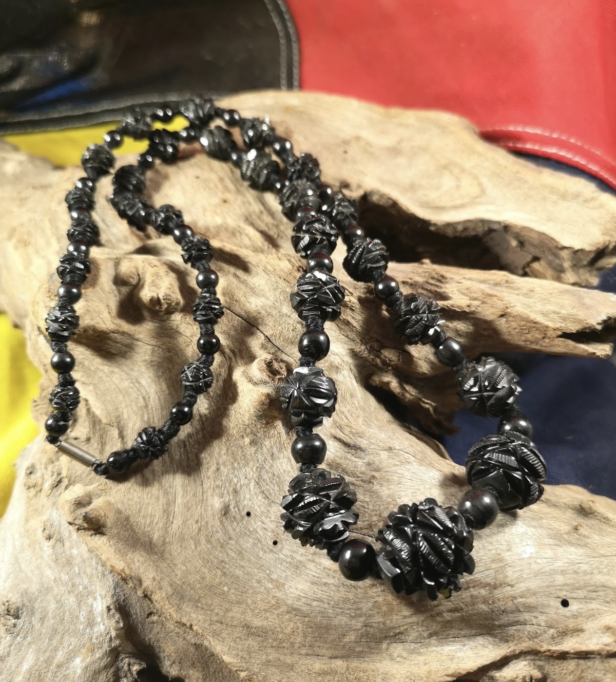 Antique 24.5″ ornate Whitby Jet beads