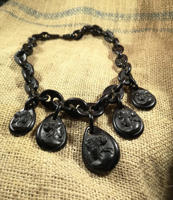 Victorian Whitby Jet collar with carved cameos.