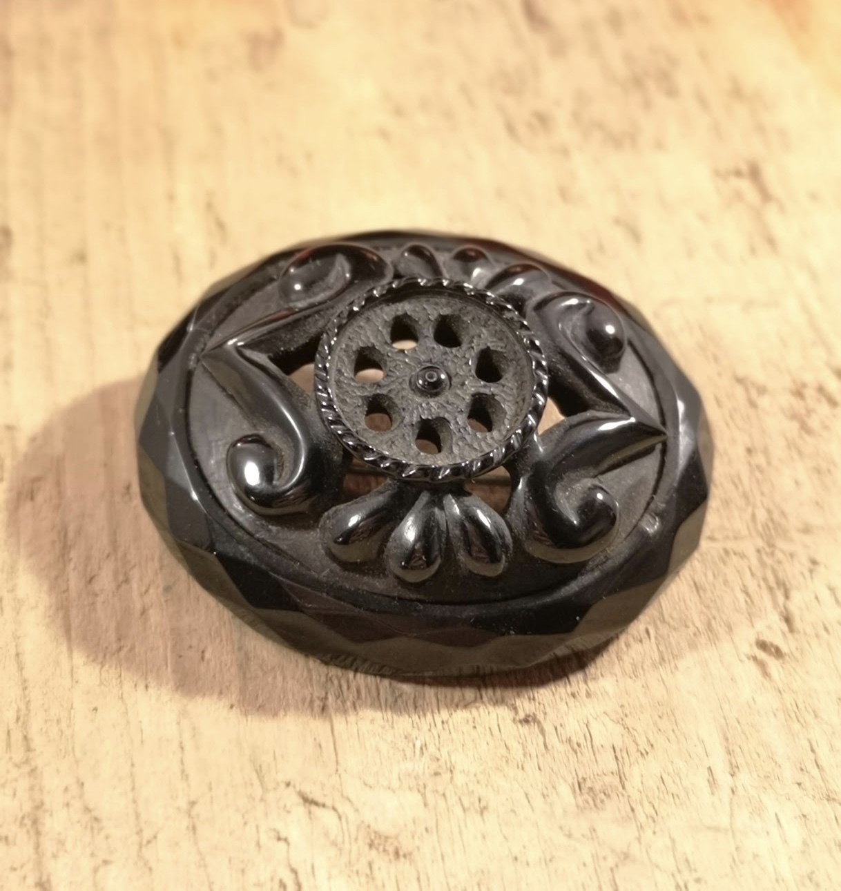 Antique Whitby Jet carved brooch