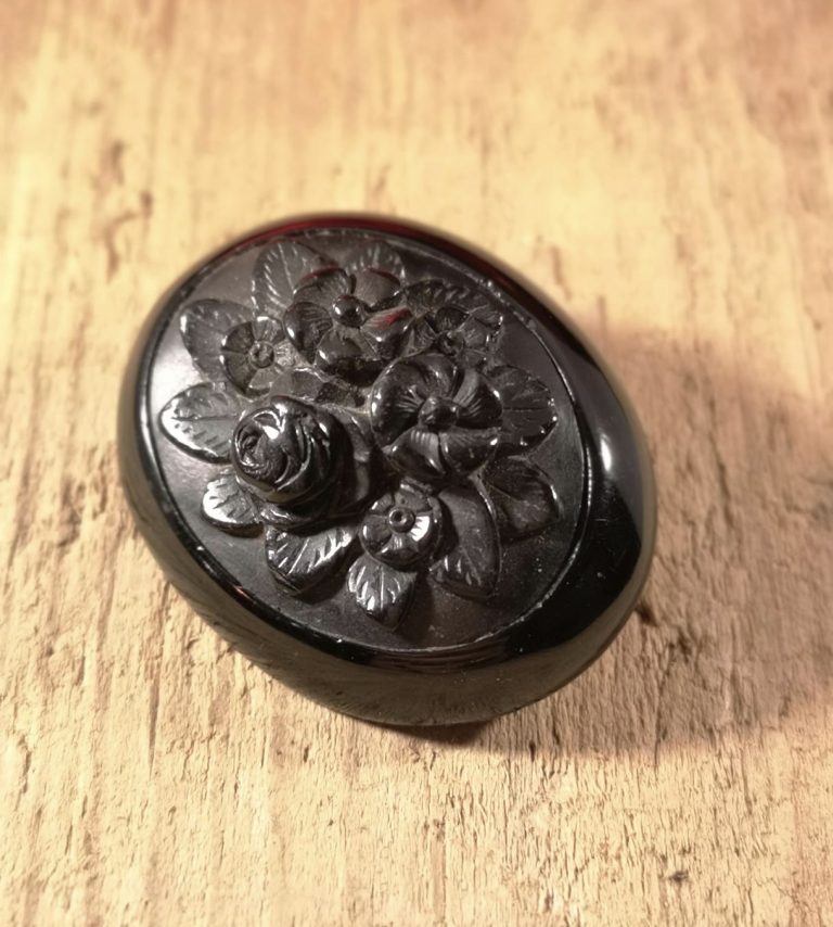 Antique Whitby Jet brooch “rose and nasturtium”