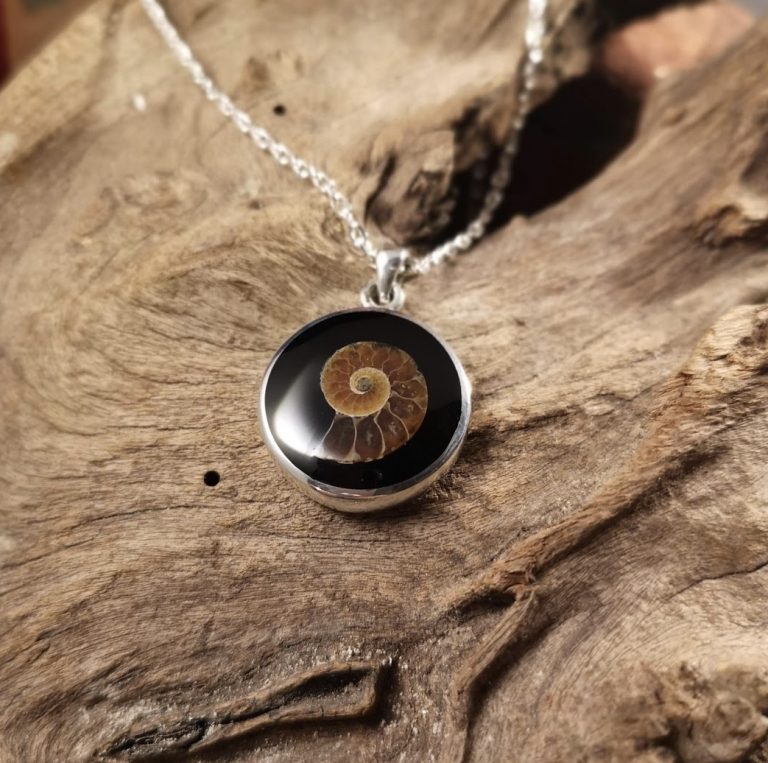 Small round ammonite inlay pendant