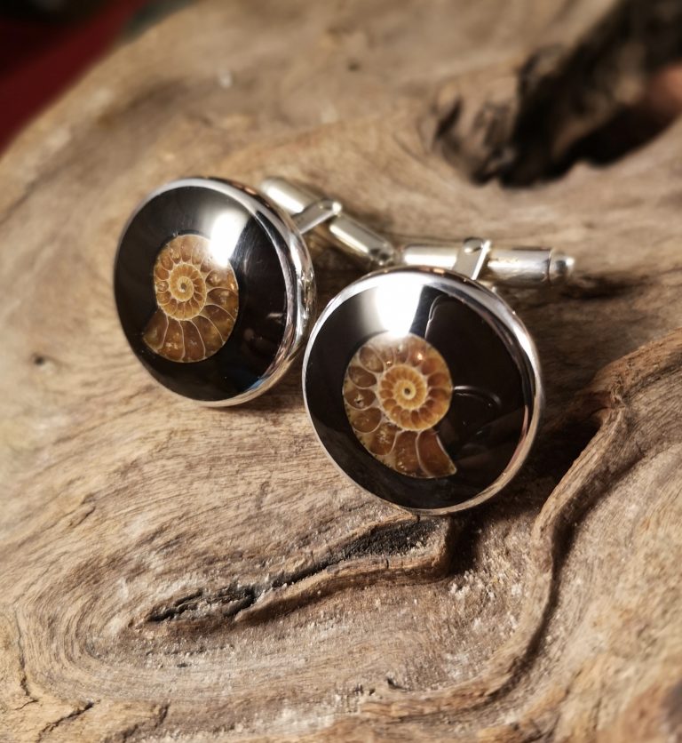 Large Round Ammonite Inlay Cufflinks