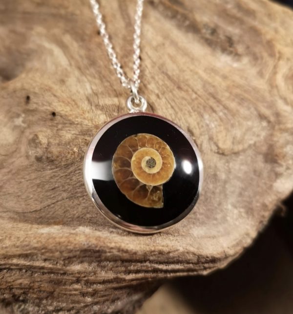 Large round Ammonite Inlay pendant