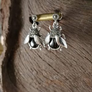Marcasite and Whitby Jet Bee Earrings