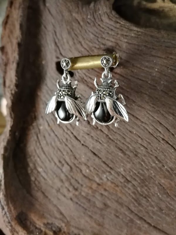 Marcasite and Whitby Jet Bee Earrings