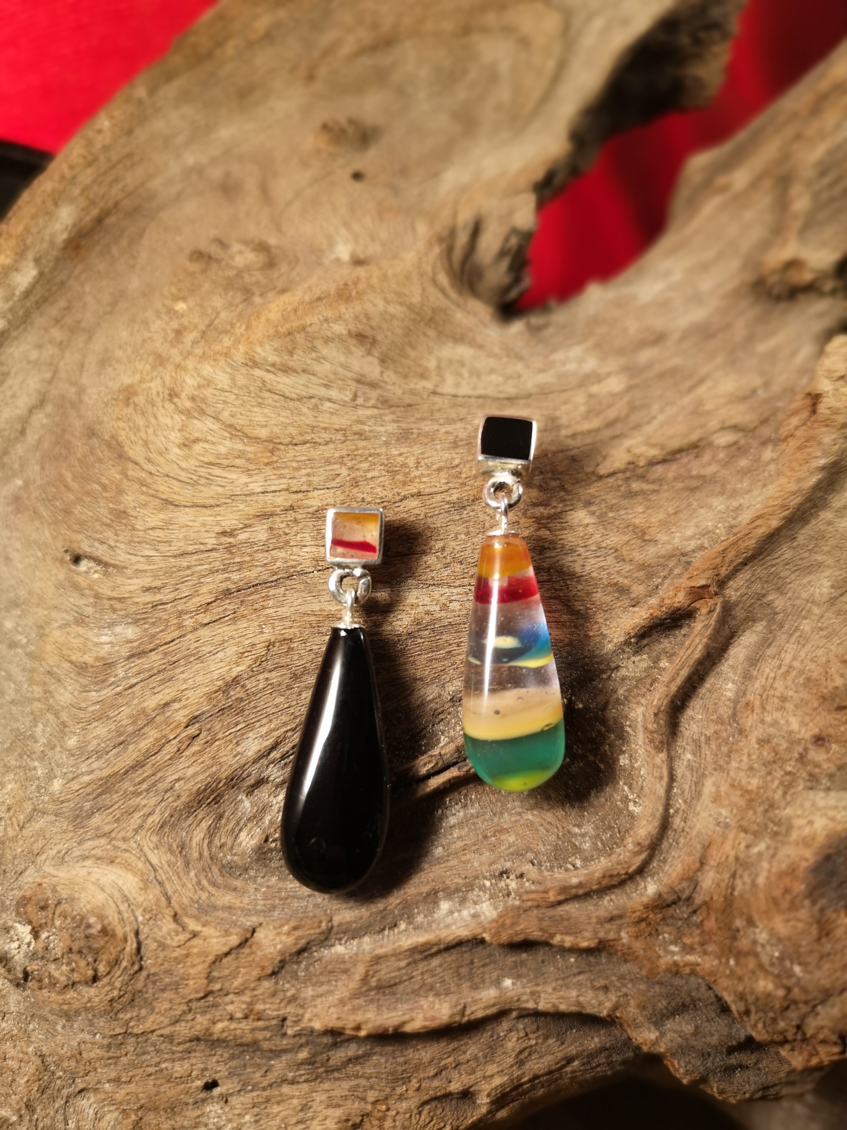 Whitby Jet and Surfite rounded earrings