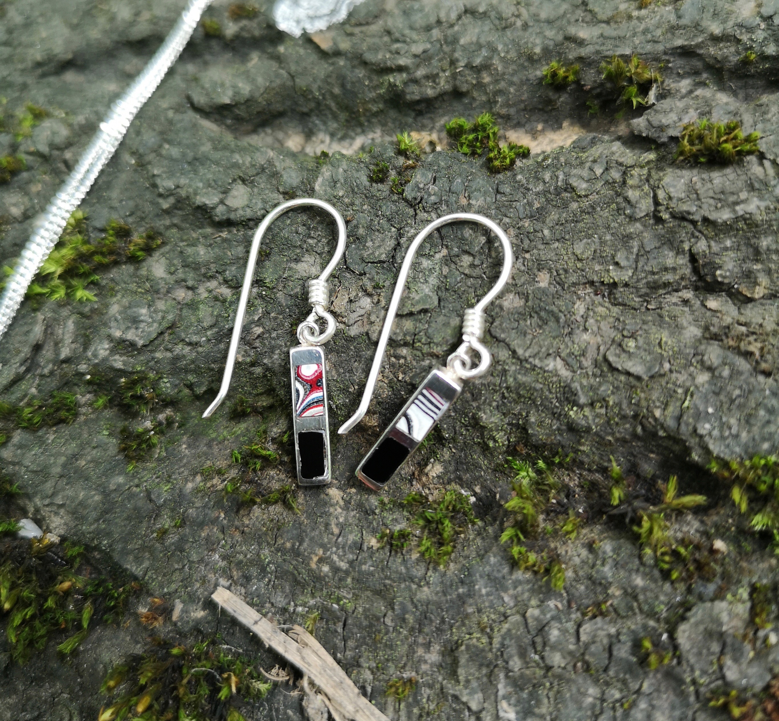 Whitby Jet and man-made wonders short dangly earrings