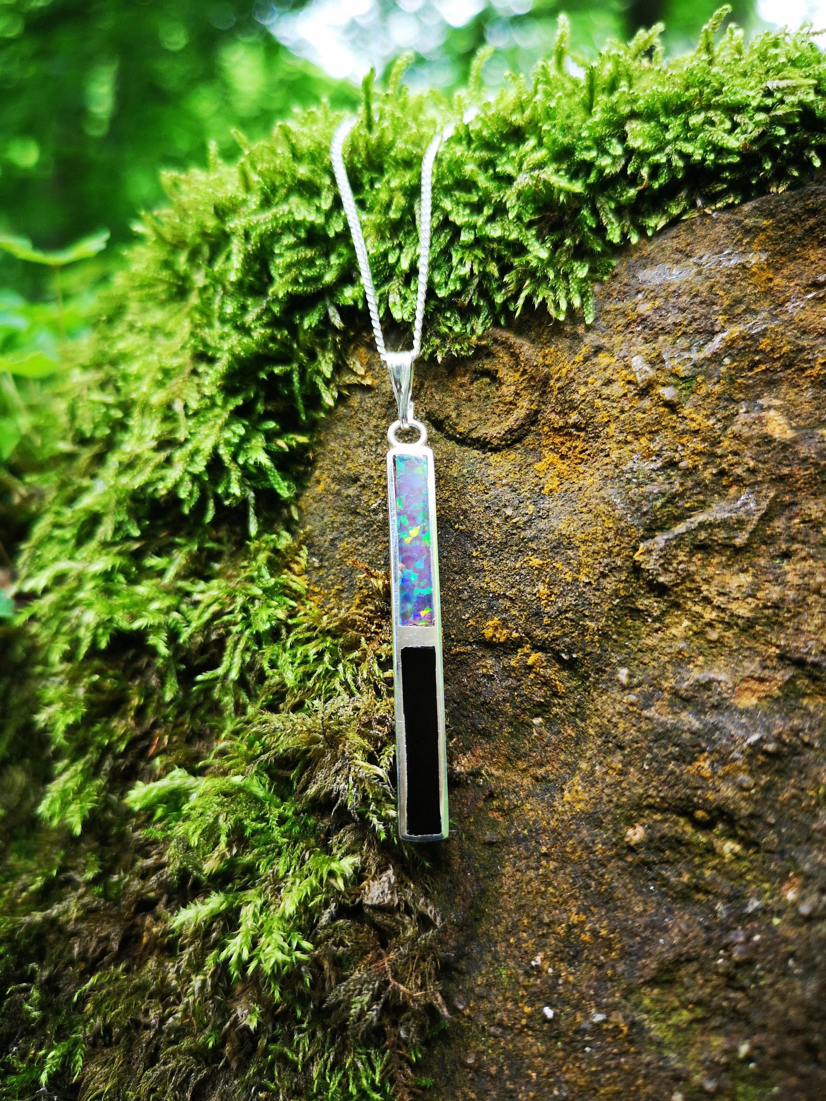 Whitby Jet and man-made wonders long pendant