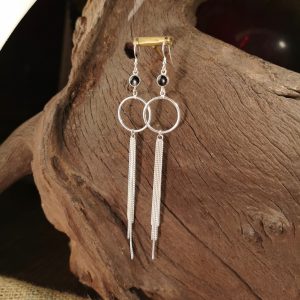 Long sterling silver drop earrings with Whitby Jet.