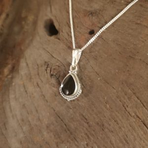 WhitbyJet pendant, sterling silver, rope edge teardrop t