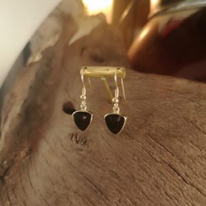 Triangular,gold and Whitby Jet earrings.