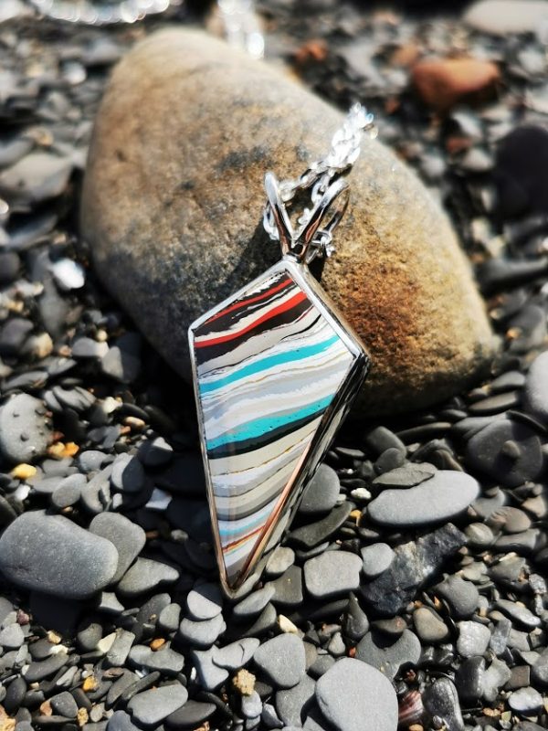 Fordite pendant and Whitby Jet double sided