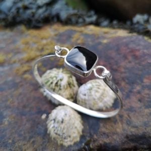 Whitby Jet Bangle in sterling silver