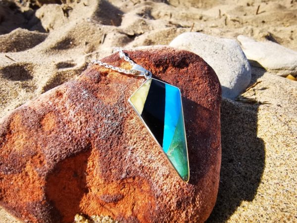 Turquoise and Whitby Jet pendant