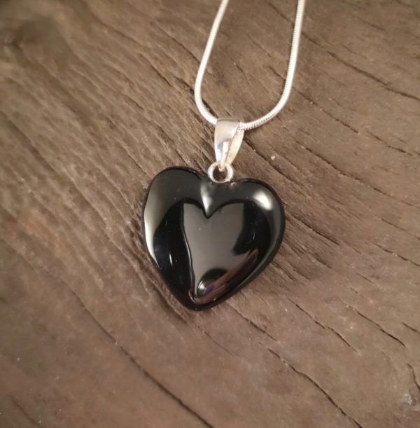 Whitby jet Puff Heart necklace