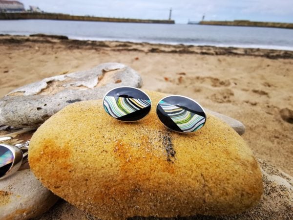 oval cufflink with Fordite