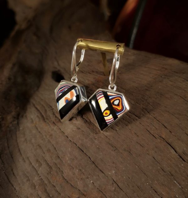 Fordite Earrings with Whitby Jet