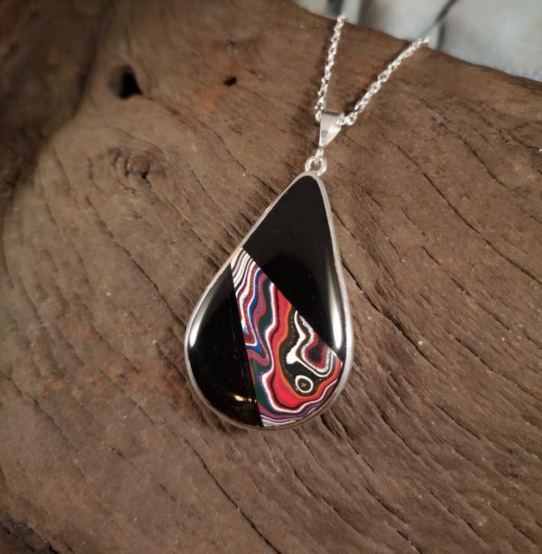 Fordite Pendant with Whitby jet