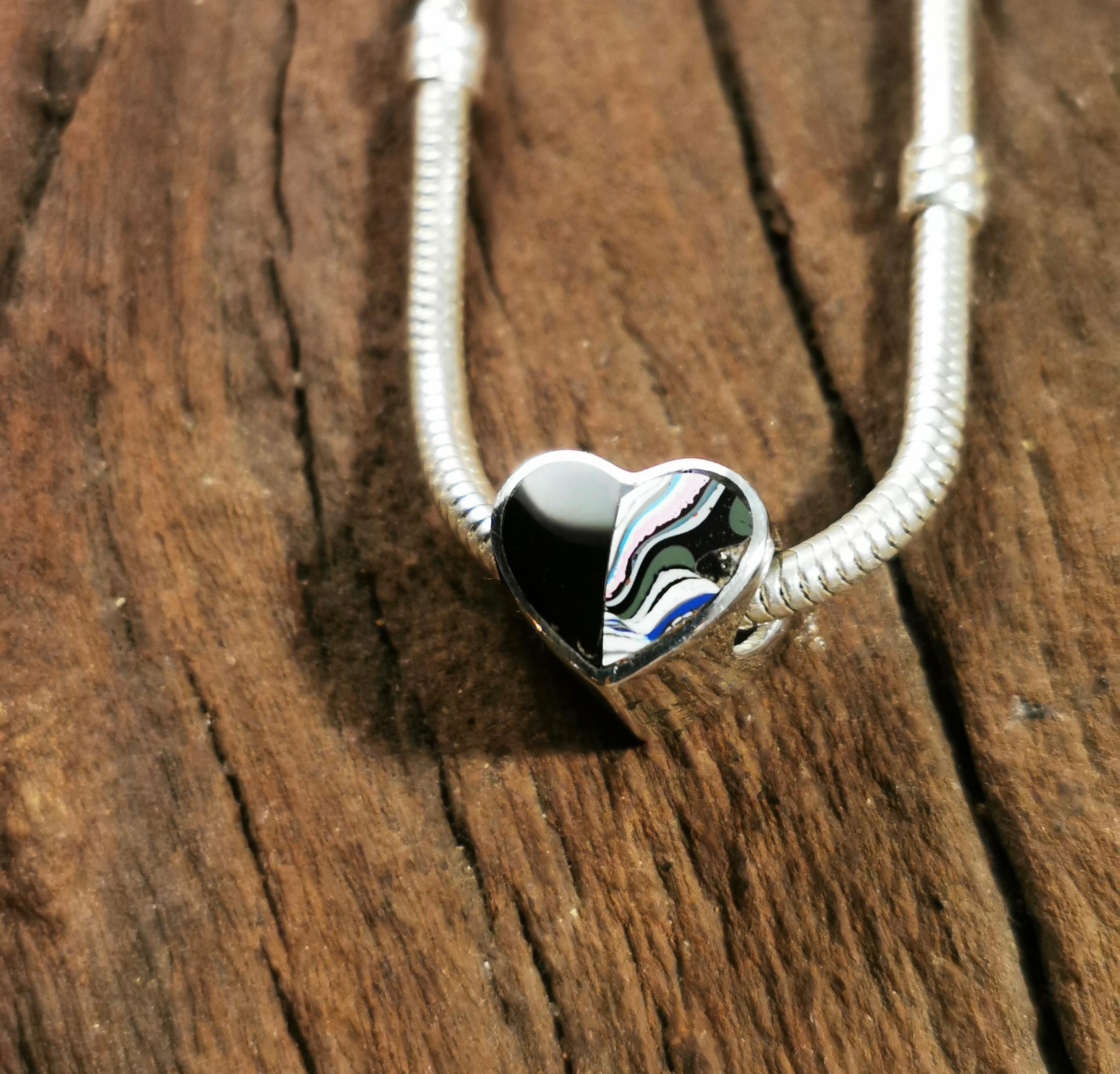 Whitby jet and Fordite Heart Charm Whitby Jet Charm