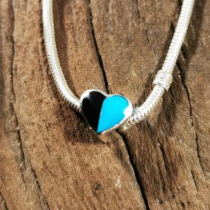 Whitby Jet and Turquoise Heart Charm