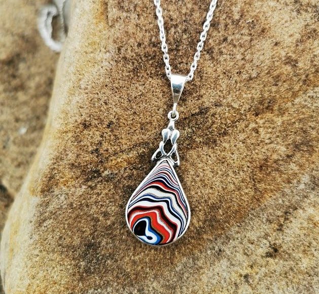 Teardrop Whitby Jet & Fordite double sided