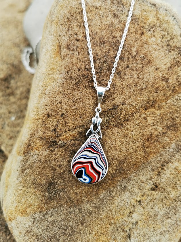 Teardrop Whitby Jet & Fordite double sided