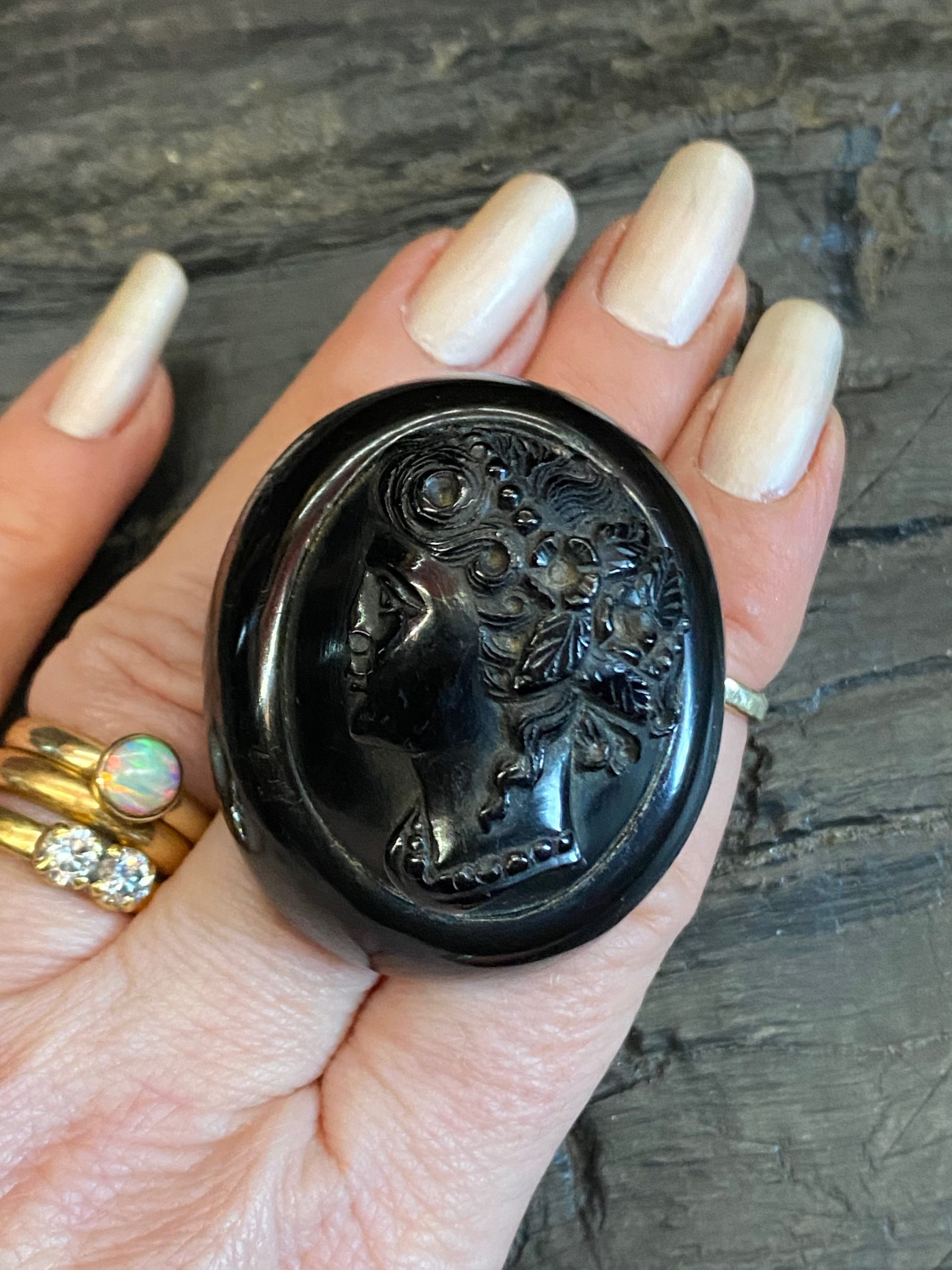 Antique Whitby Jet Cameo Brooch