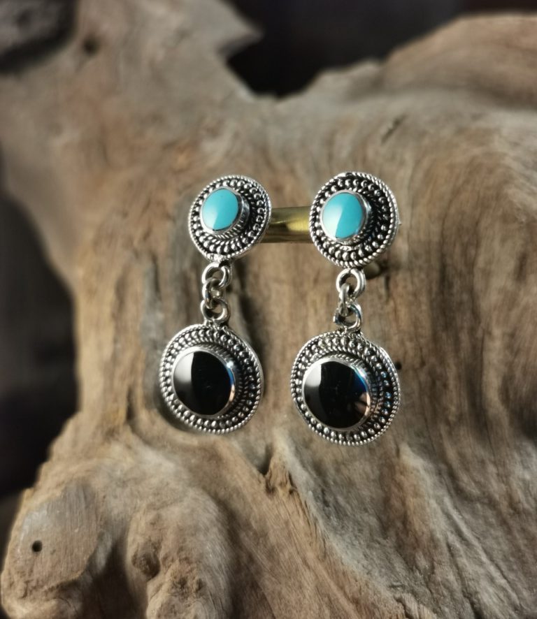 Elegant two stone drop earrings in Turquoise