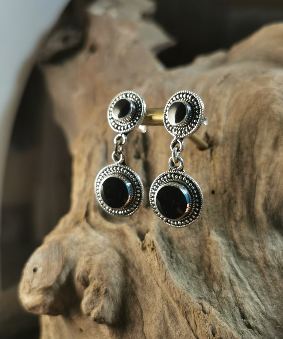 Elegant two stone drop earrings in Double Whitby Jet
