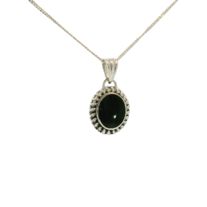 A Hand crafted Whitby Jet Pendant framed by a beautifully detailed sterling silver rope edge, this pendant exudes sophistication and style.